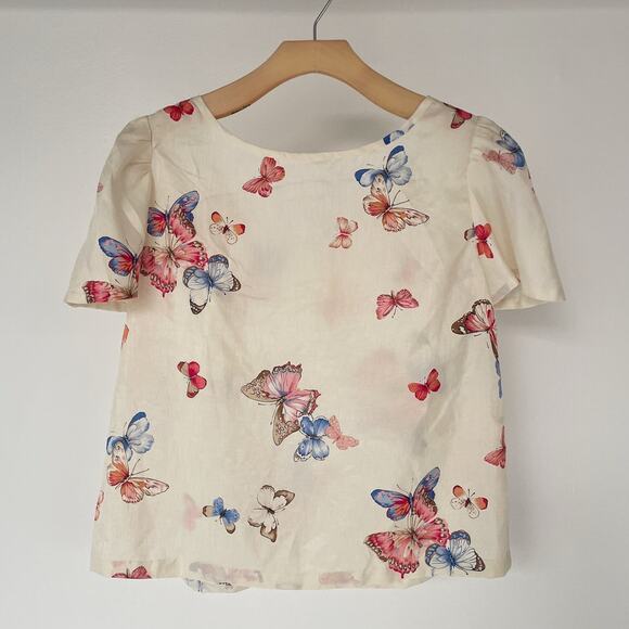 Vintage Silk Butterfly Fairy Top / Sz S/M / Flutter Sleeves Handmade Boxy Cut - Picture 2 of 8